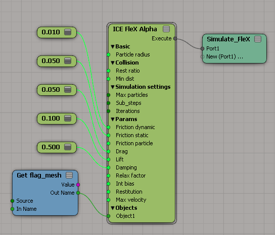 Softimage ICE NVIDIA FleX node alpha