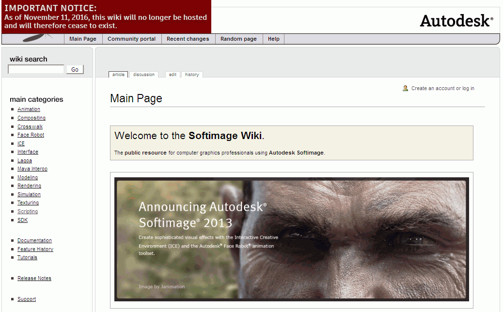 Good bye XSI Softimage Wiki