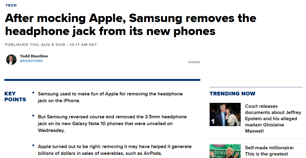 Samsung 3.5mm fiasco article screenshot