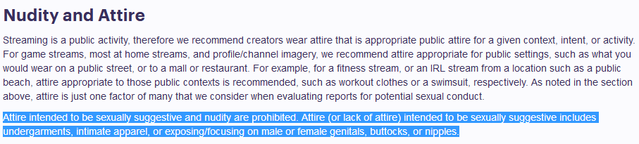 twitch community guidelines regarding  attire