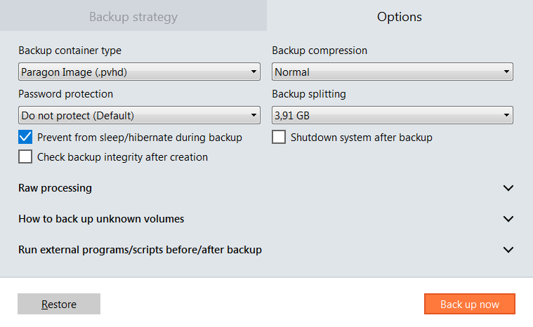 paragon-backup-options