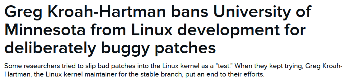 University of Minnesota which banned from Linux development 