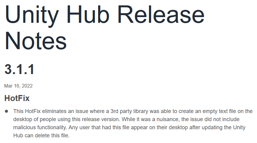 Unity hub urgent patch