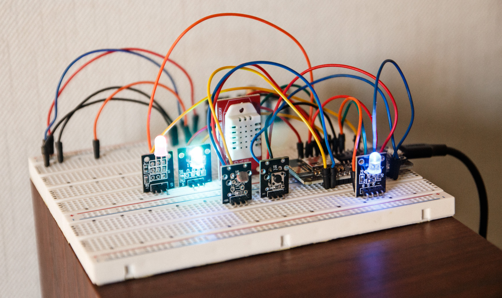 Microcontroller on a breadboard